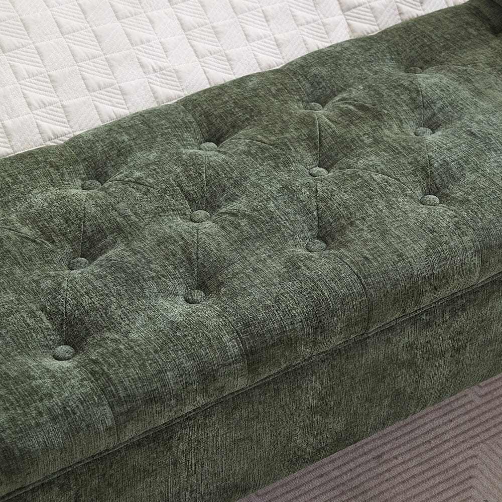 Chenille Upholstered Storage Bench with Lift-Up Seat and Double Cushions Living and Home 