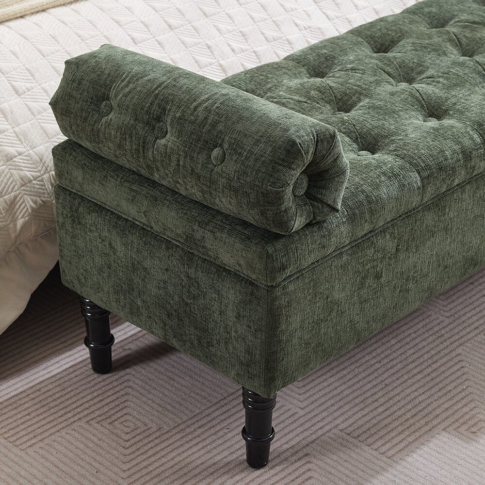 Chenille Upholstered Storage Bench with Lift-Up Seat and Double Cushions Living and Home 