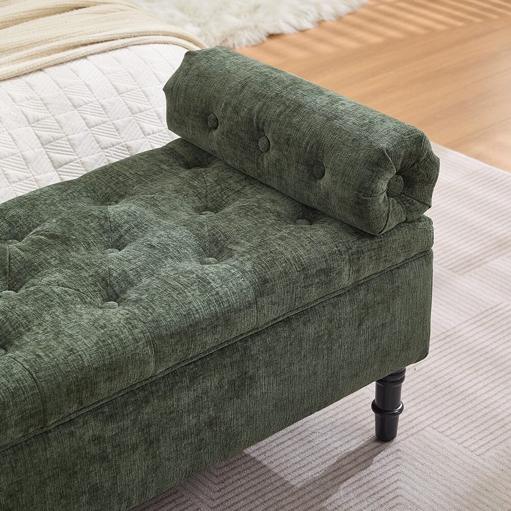 Chenille Upholstered Storage Bench with Lift-Up Seat and Double Cushions Living and Home 