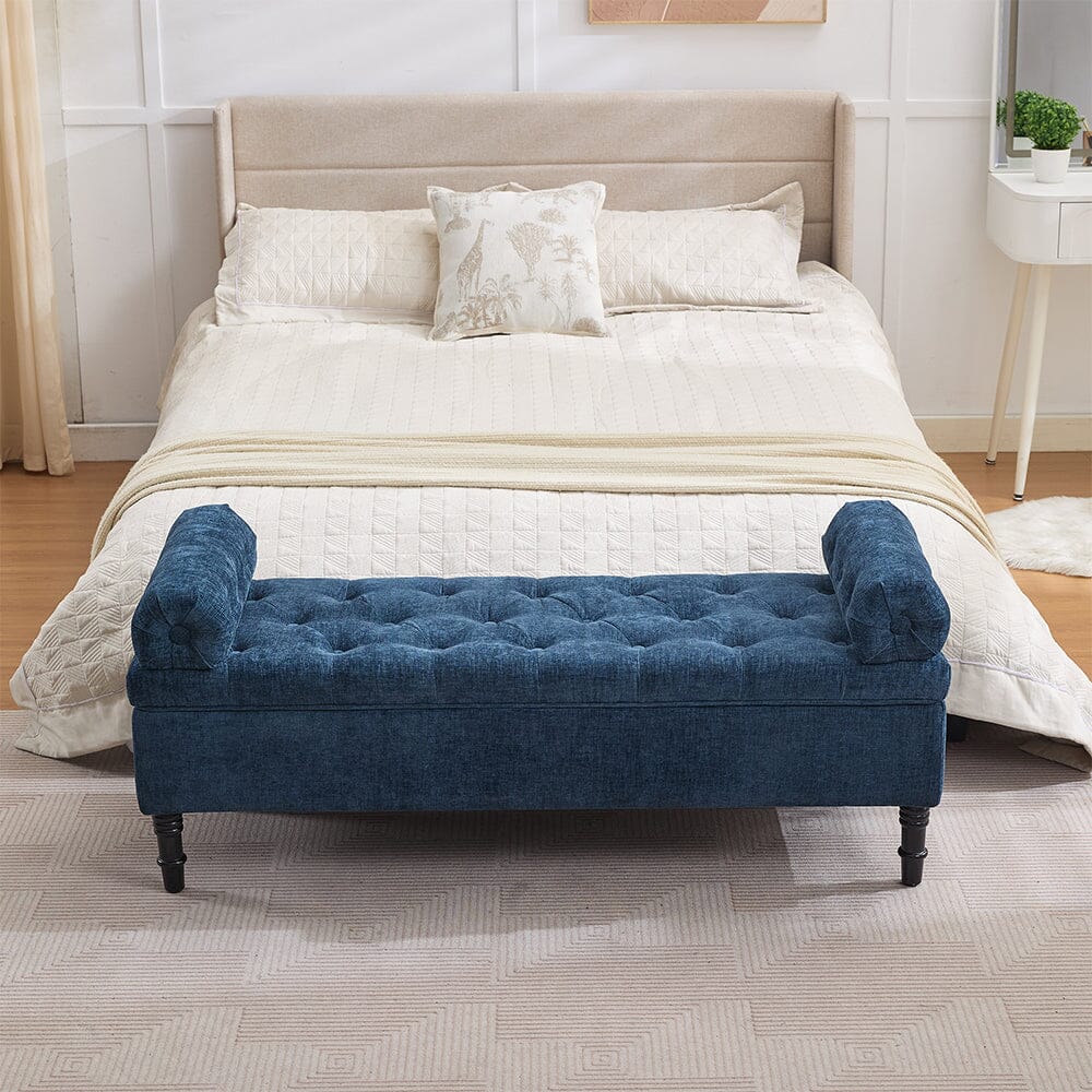 Chenille Upholstered Storage Bench with Lift-Up Seat and Double Cushions Living and Home 