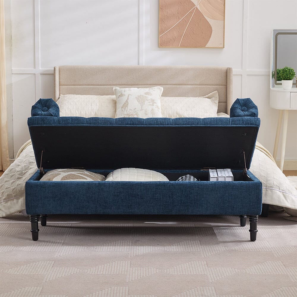 Chenille Upholstered Storage Bench with Lift-Up Seat and Double Cushions Living and Home 