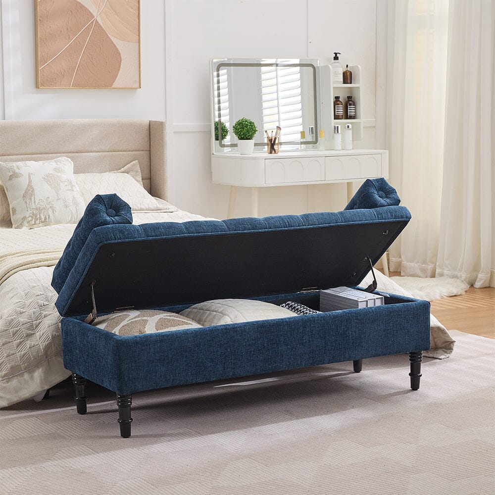 Chenille Upholstered Storage Bench with Lift-Up Seat and Double Cushions Living and Home 