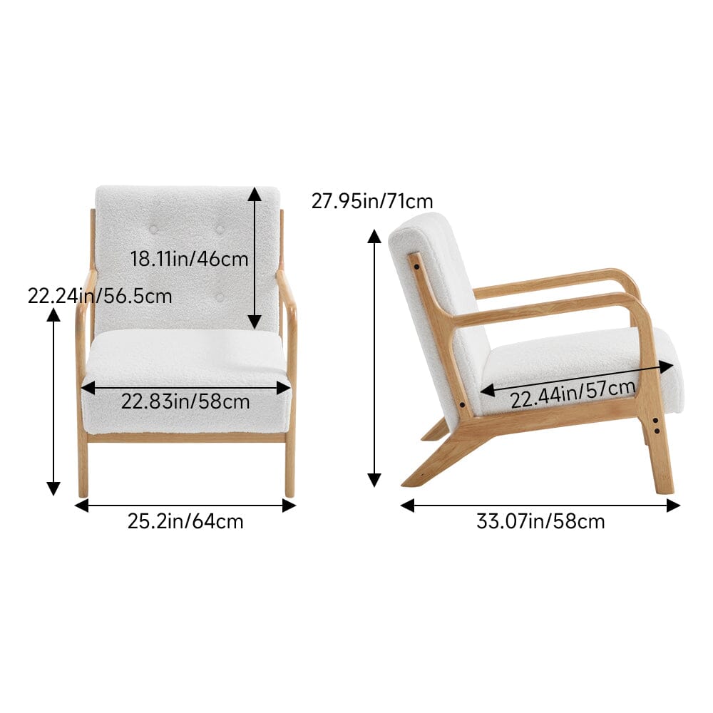 White Teddy Fleece Accent Chair with Solid Wood Arms & Modular Design Living and Home 