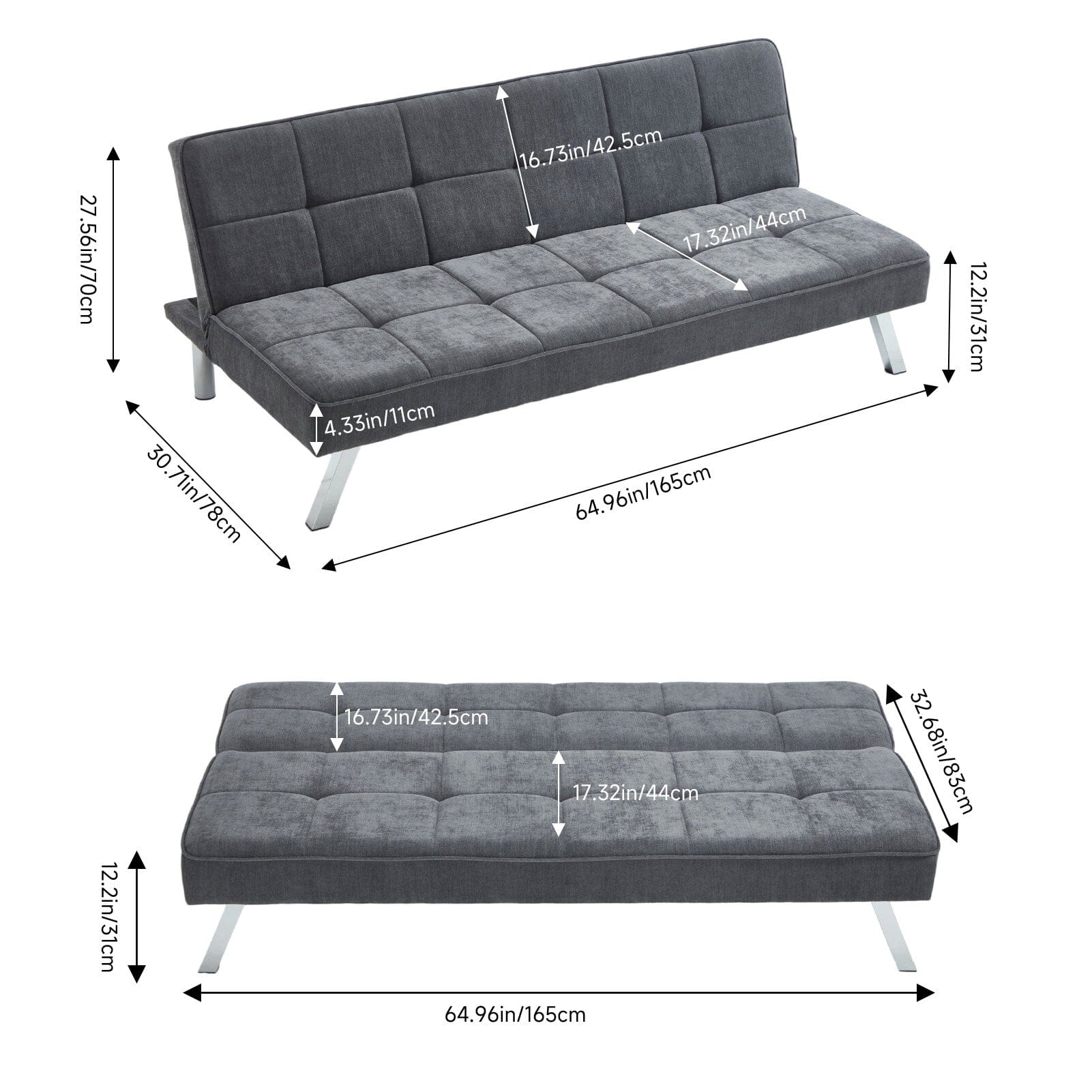 Convertible Sofa Bed with Tufted Fabric and Metal Legs Living and Home 