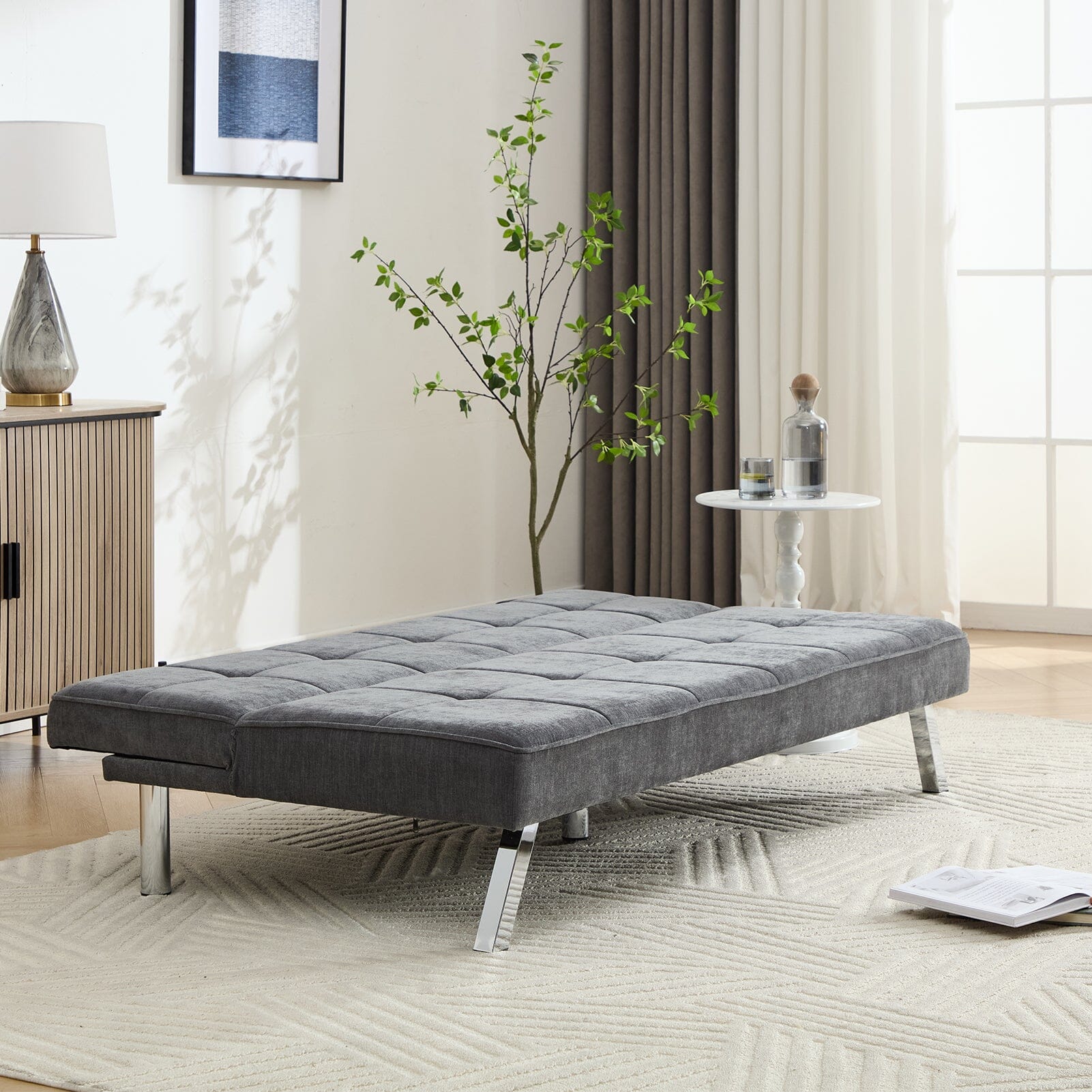 Convertible Sofa Bed with Tufted Fabric and Metal Legs Living and Home 