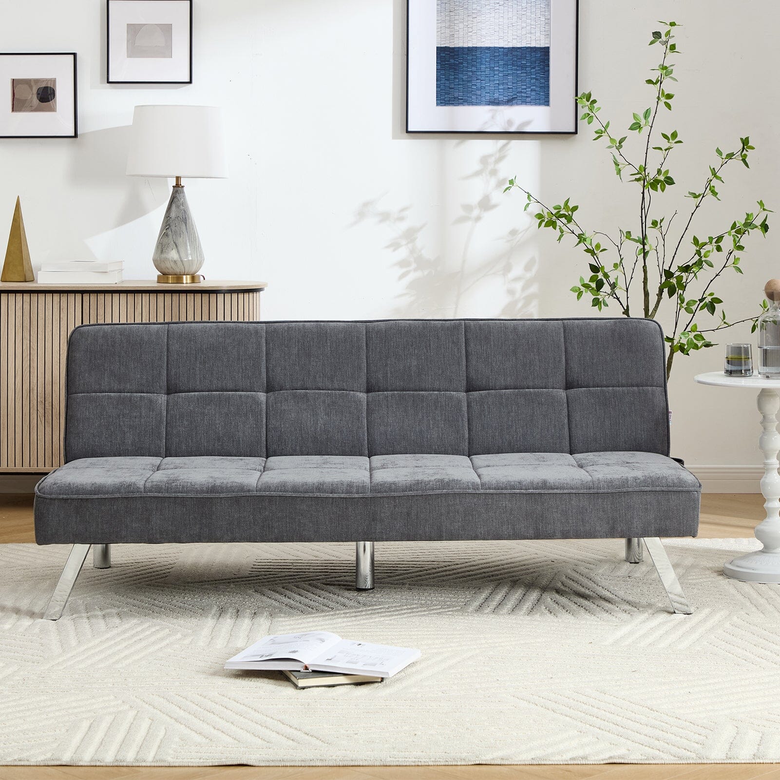 Convertible Sofa Bed with Tufted Fabric and Metal Legs Living and Home 