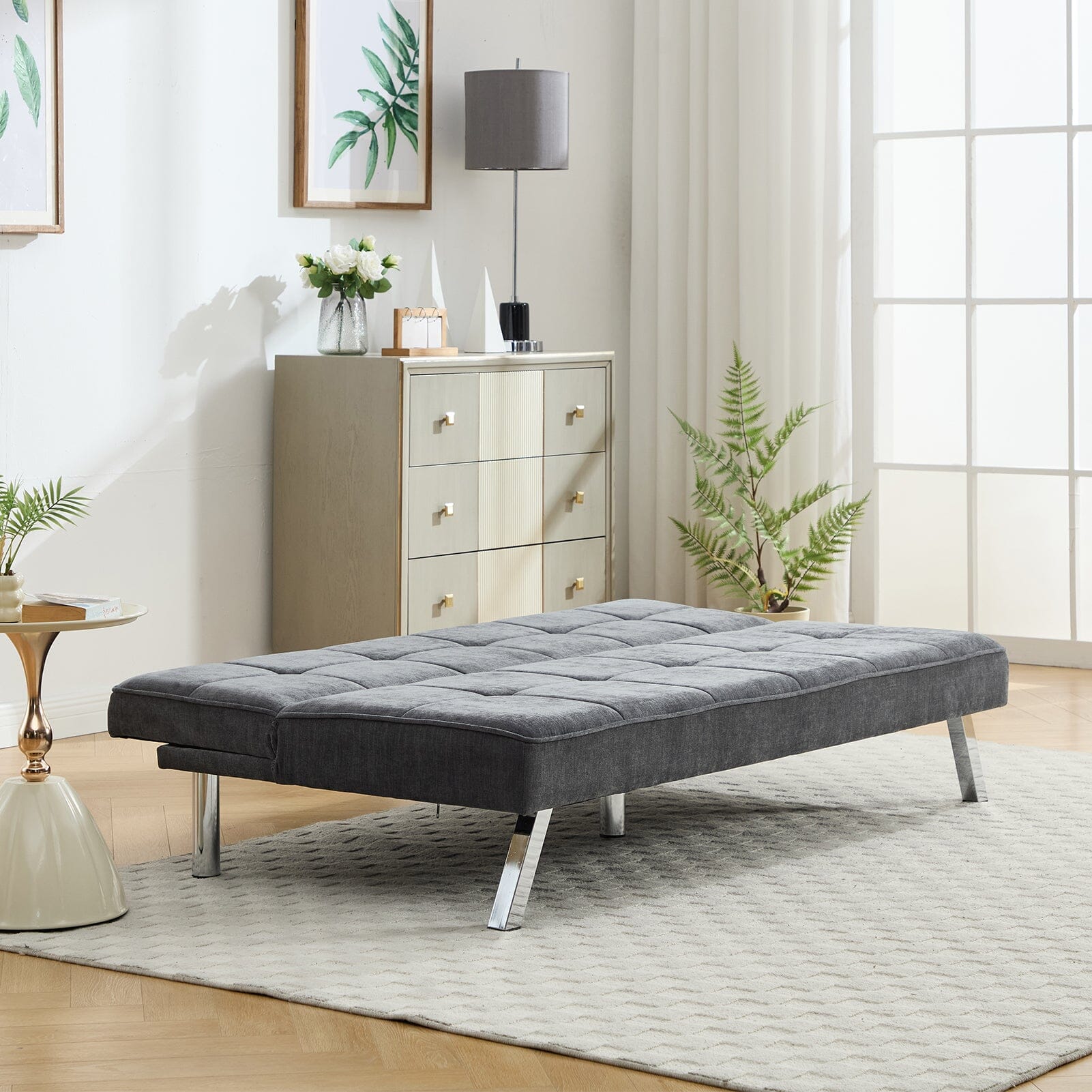Convertible Sofa Bed with Tufted Fabric and Metal Legs Living and Home 