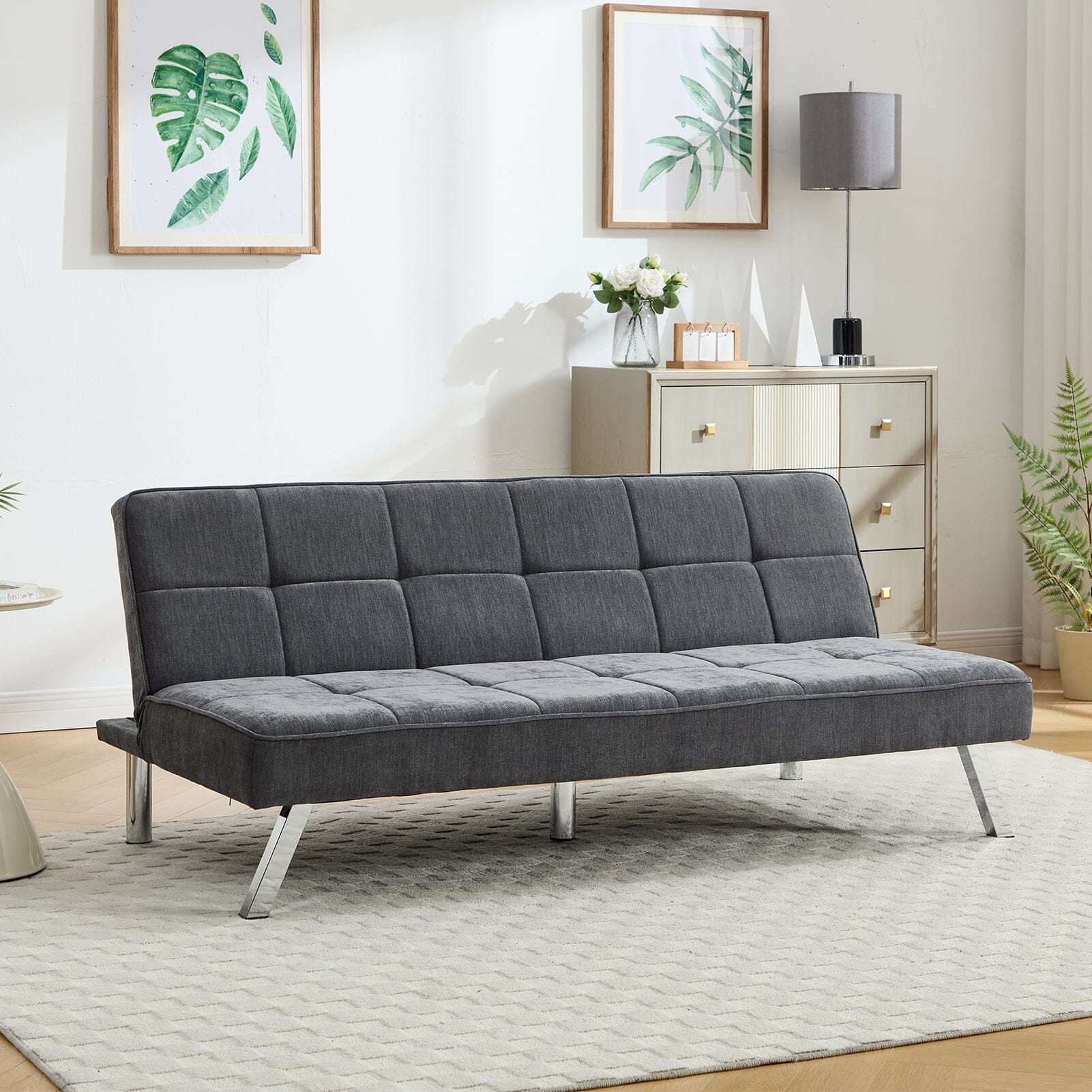 Convertible Sofa Bed with Tufted Fabric and Metal Legs Living and Home 