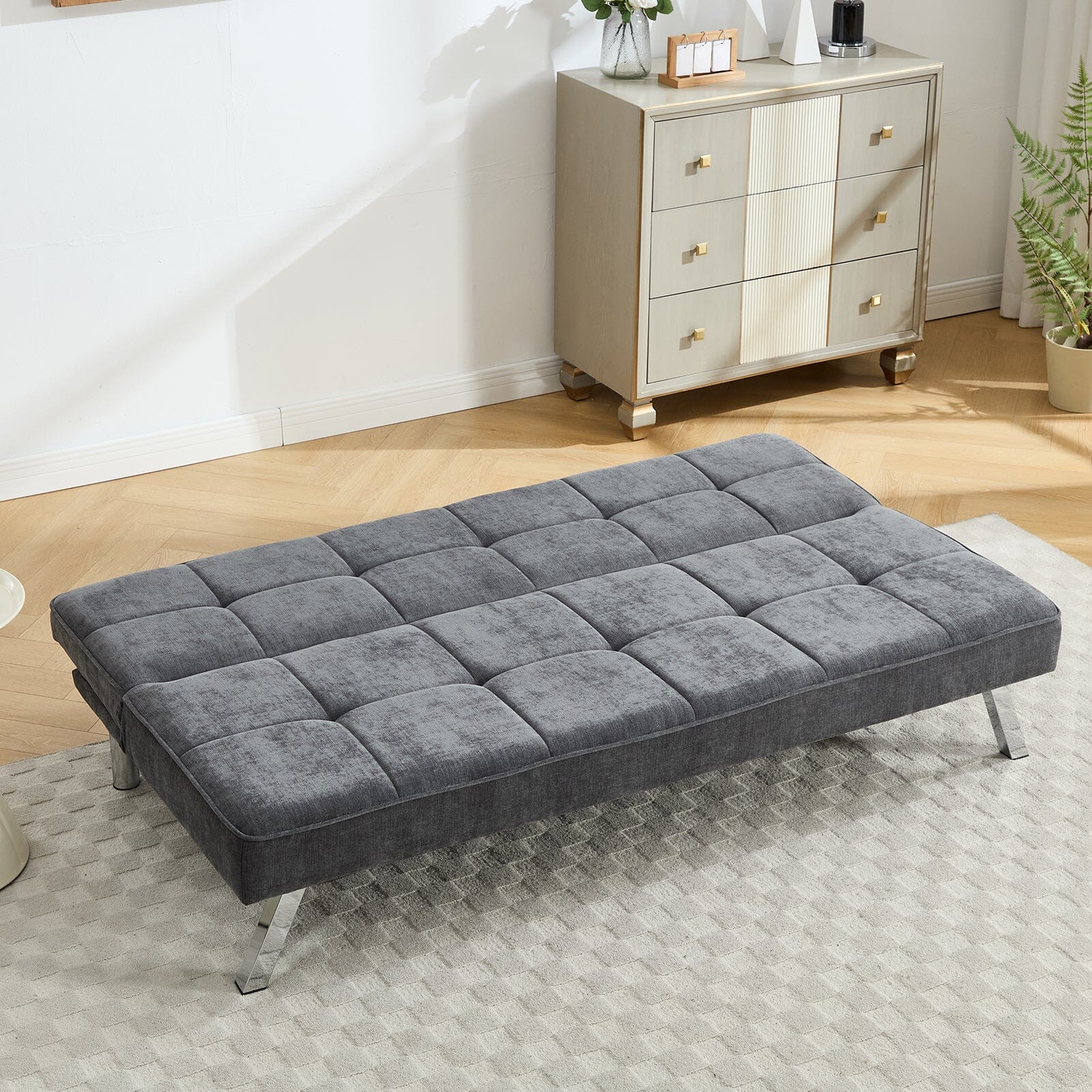 Convertible Sofa Bed with Tufted Fabric and Metal Legs Living and Home 