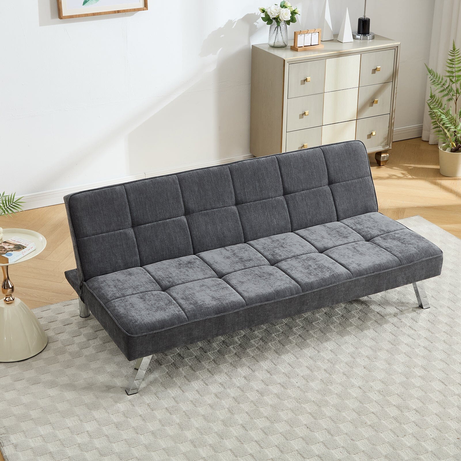 Convertible Sofa Bed with Tufted Fabric and Metal Legs Living and Home 