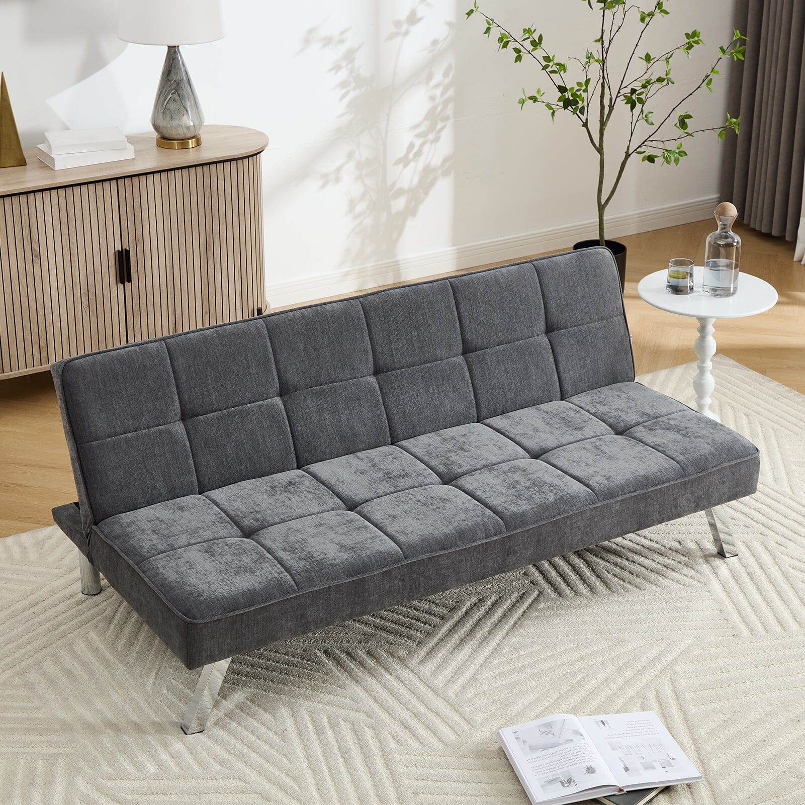 Convertible Sofa Bed with Tufted Fabric and Metal Legs Living and Home 