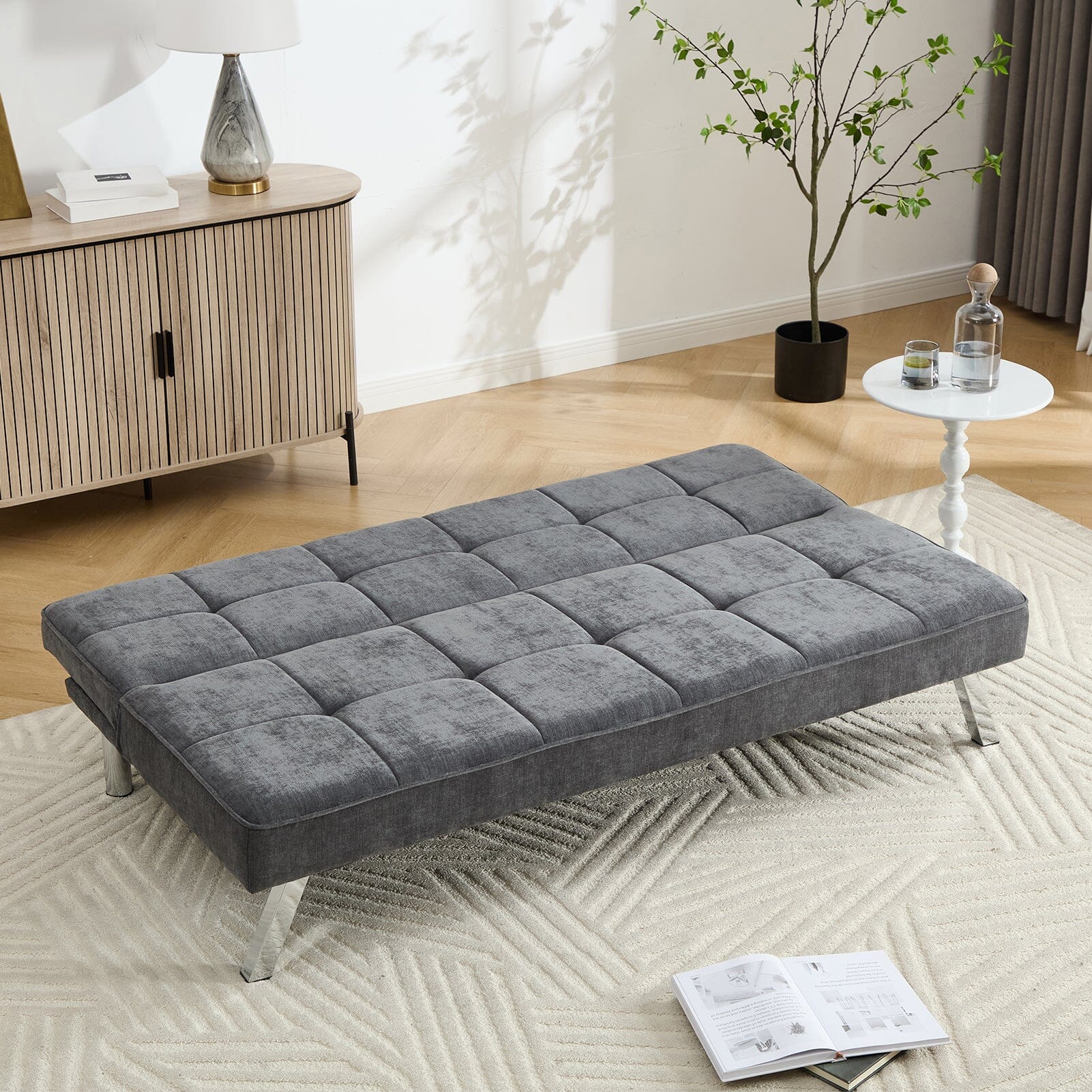 Convertible Sofa Bed with Tufted Fabric and Metal Legs Living and Home 