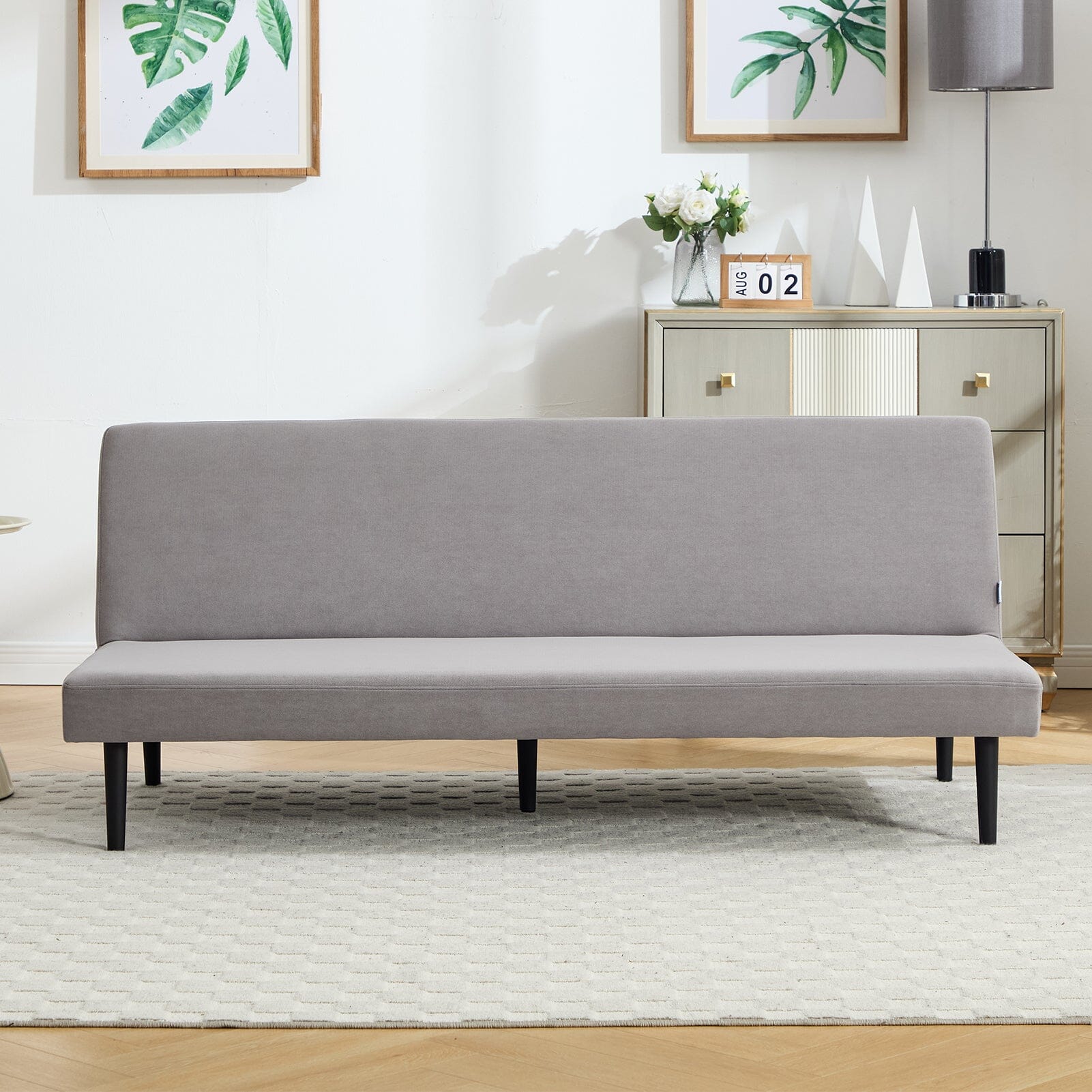 Convertible Sofa Bed with Dot Velvet Upholstery and Plastic Legs Living and Home 