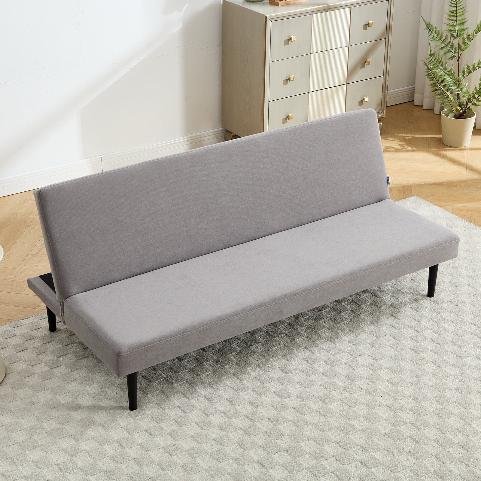Convertible Sofa Bed with Dot Velvet Upholstery and Plastic Legs Living and Home Grey 
