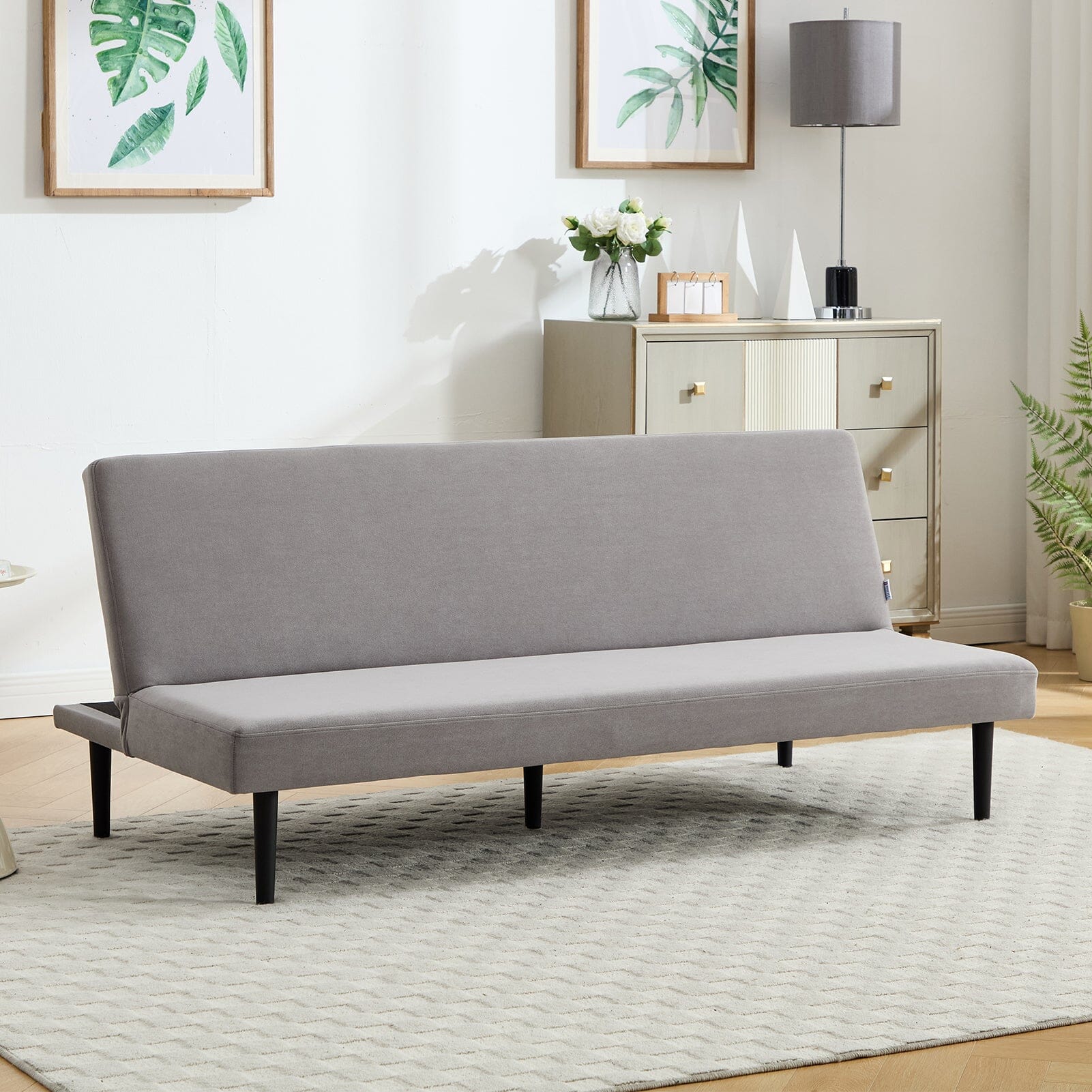 Convertible Sofa Bed with Dot Velvet Upholstery and Plastic Legs Living and Home 