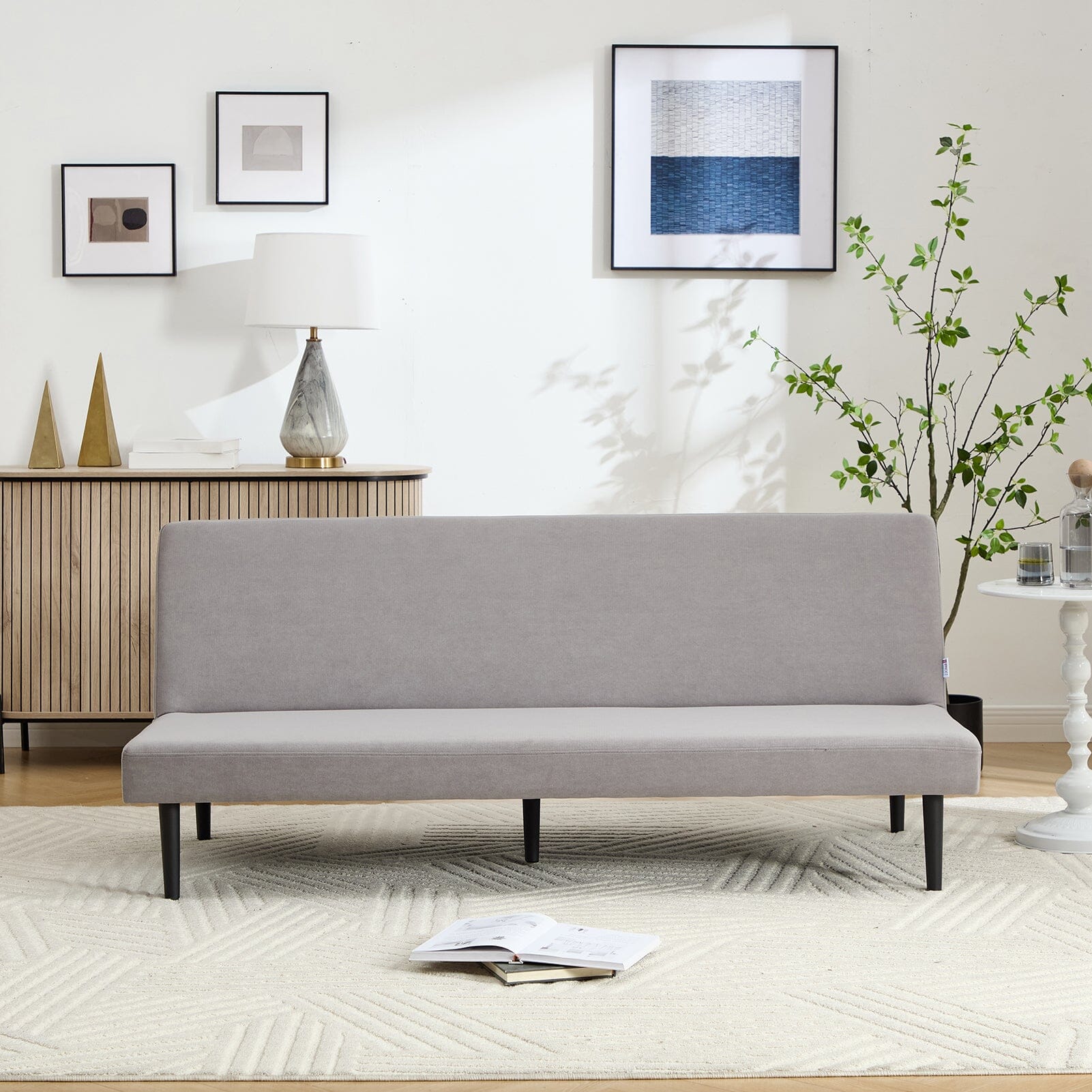 Convertible Sofa Bed with Dot Velvet Upholstery and Plastic Legs Living and Home 