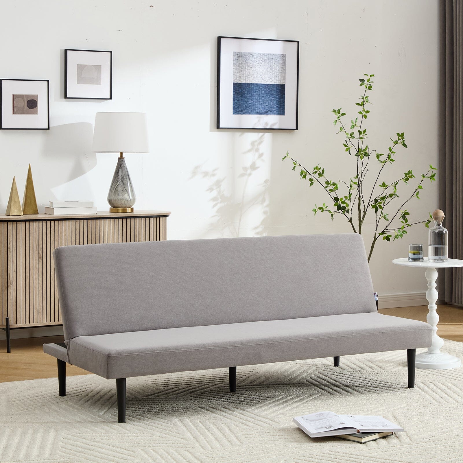 Convertible Sofa Bed with Dot Velvet Upholstery and Plastic Legs Living and Home 