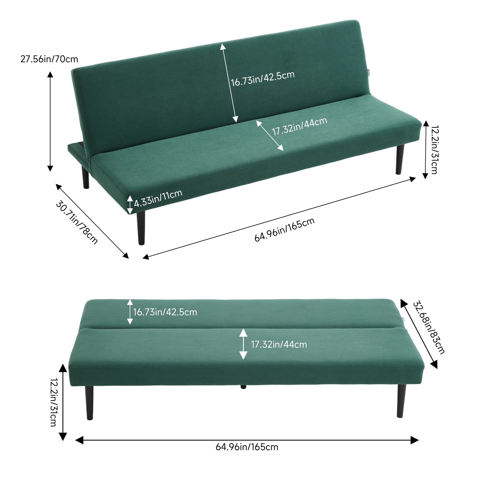 Convertible Sofa Bed with Dot Velvet Upholstery and Plastic Legs Living and Home 
