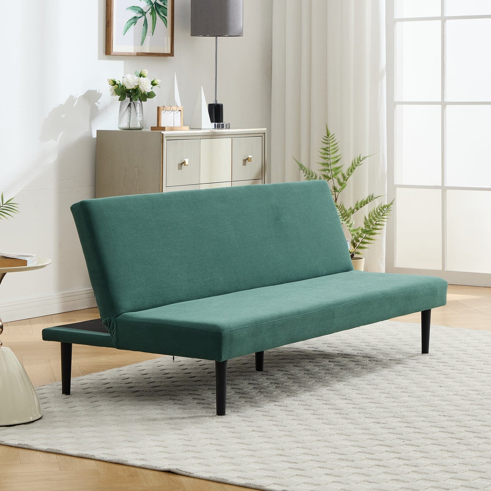 Convertible Sofa Bed with Dot Velvet Upholstery and Plastic Legs Living and Home 