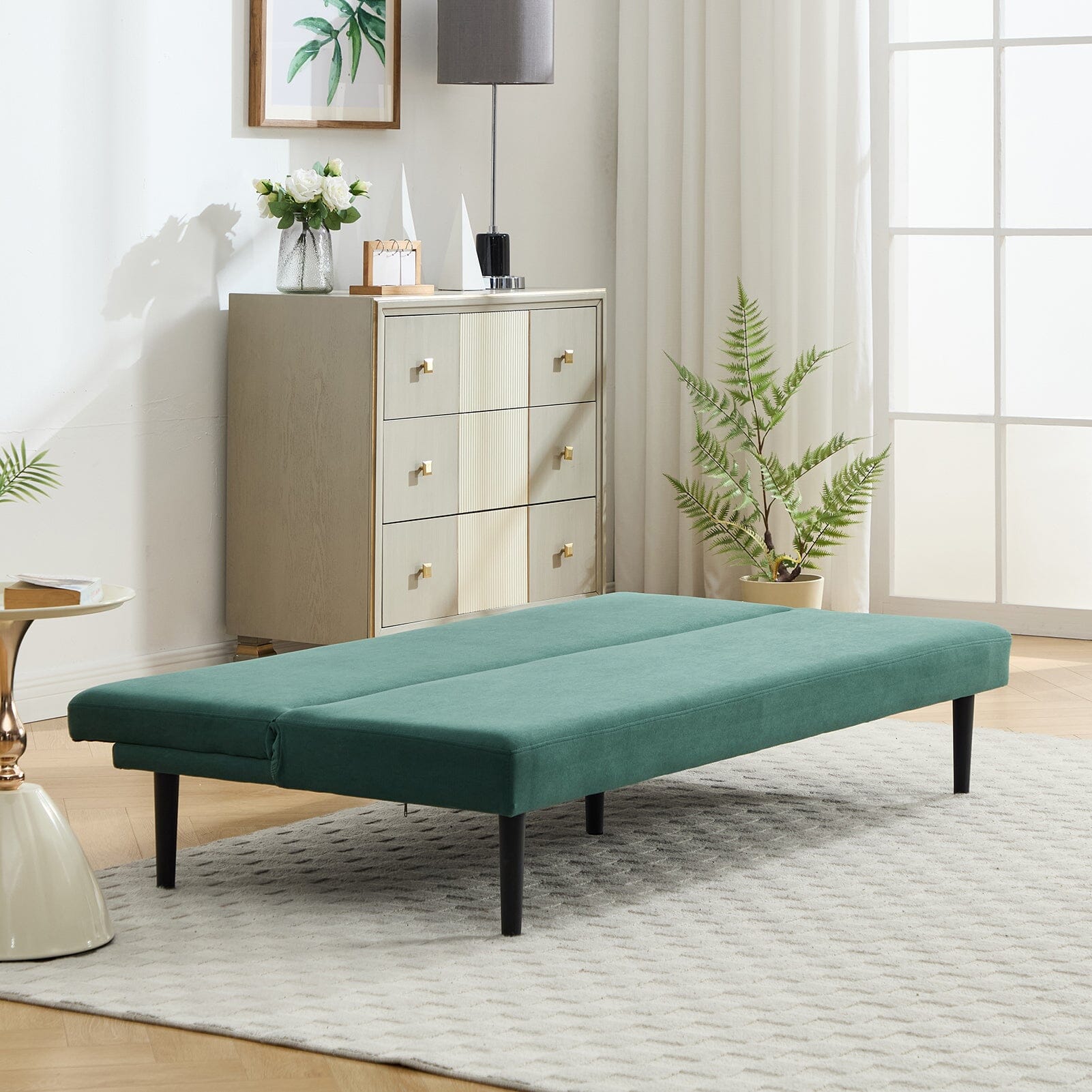 Convertible Sofa Bed with Dot Velvet Upholstery and Plastic Legs Living and Home 
