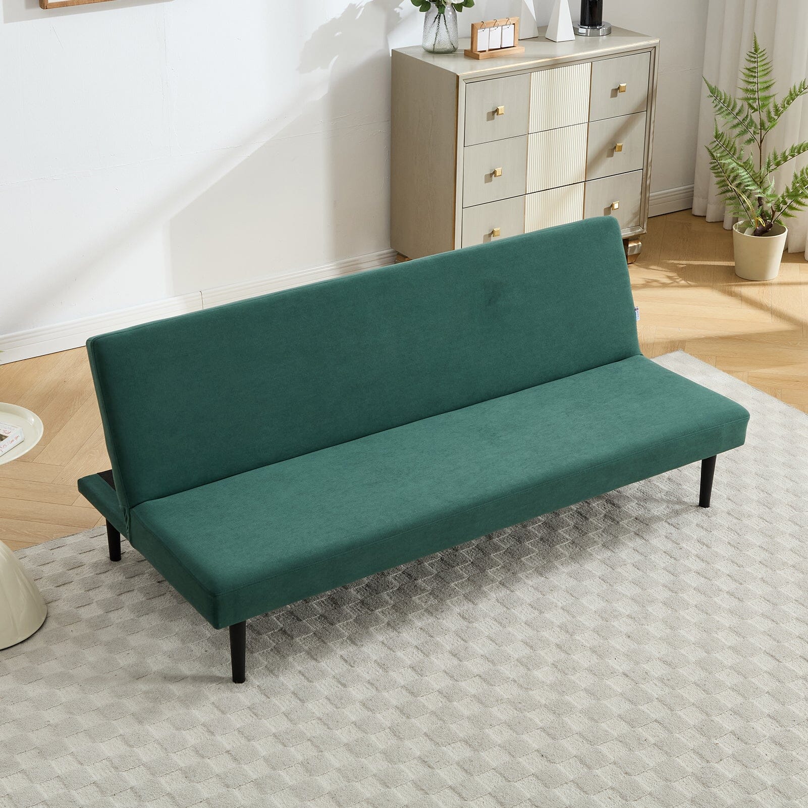 Convertible Sofa Bed with Dot Velvet Upholstery and Plastic Legs Living and Home 