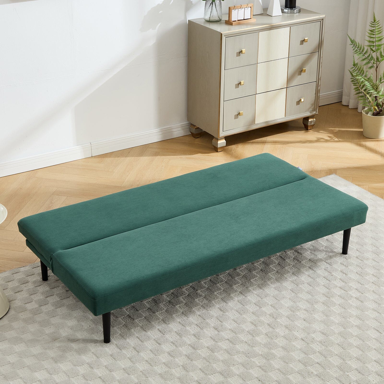Convertible Sofa Bed with Dot Velvet Upholstery and Plastic Legs Living and Home 