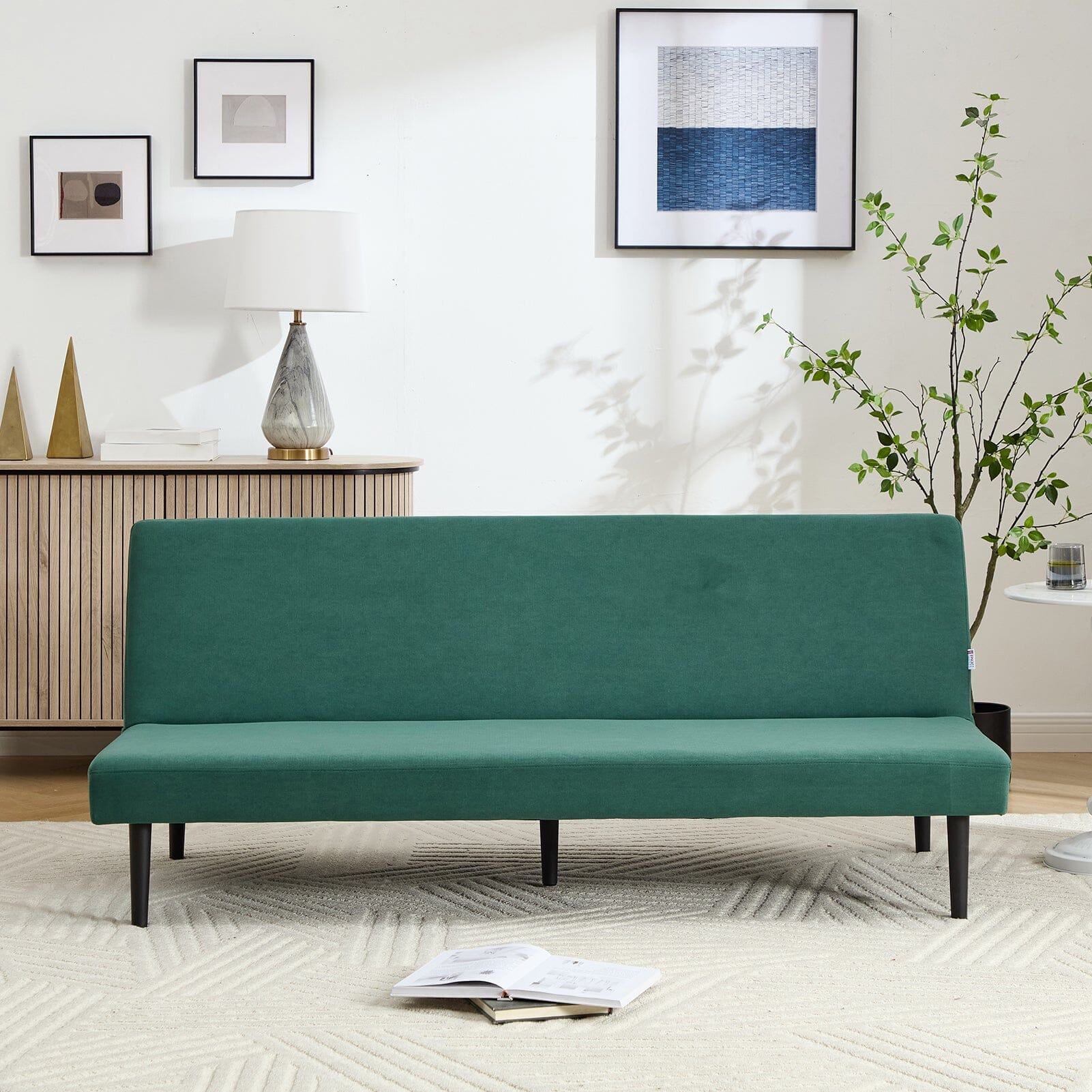 Convertible Sofa Bed with Dot Velvet Upholstery and Plastic Legs Living and Home 