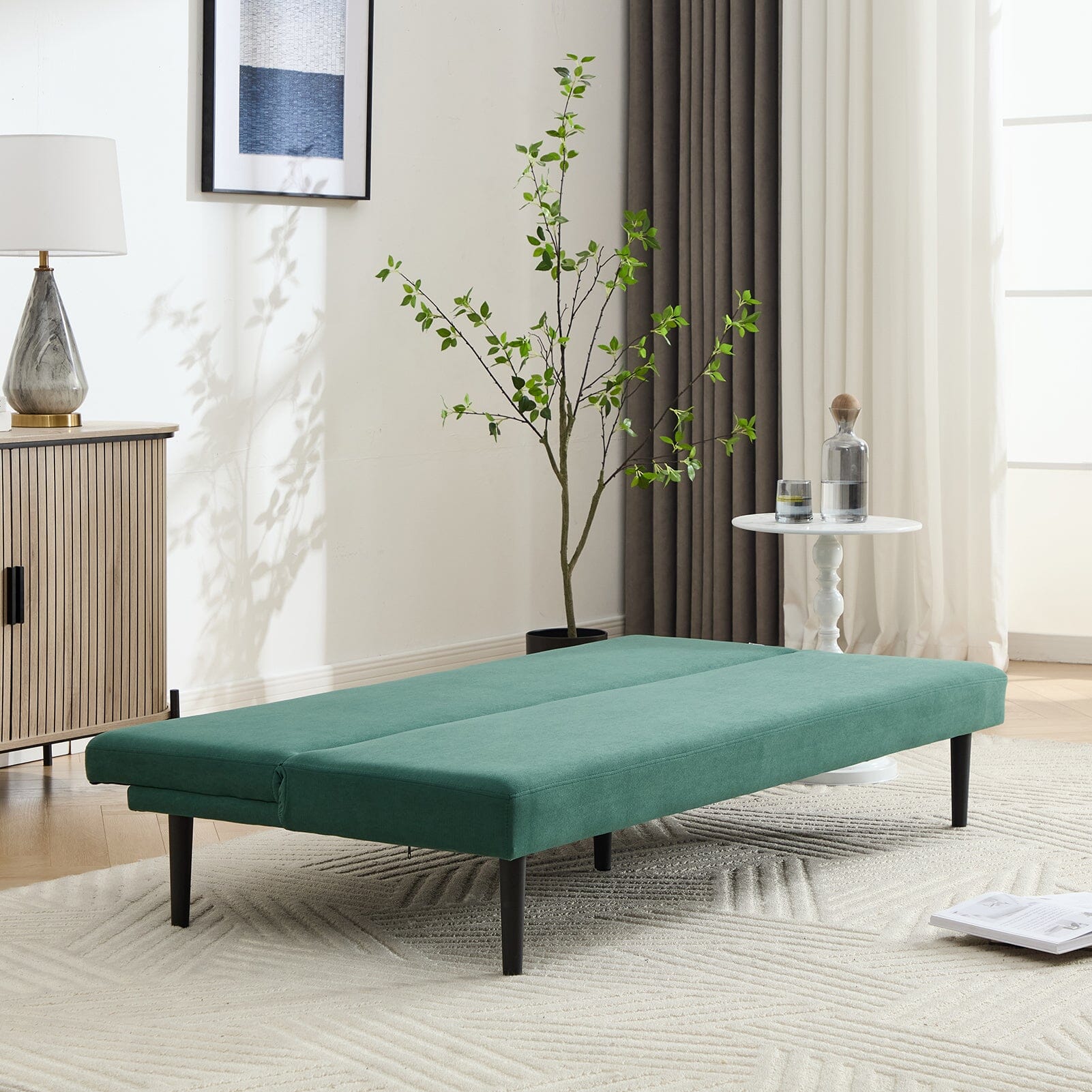 Convertible Sofa Bed with Dot Velvet Upholstery and Plastic Legs Living and Home 
