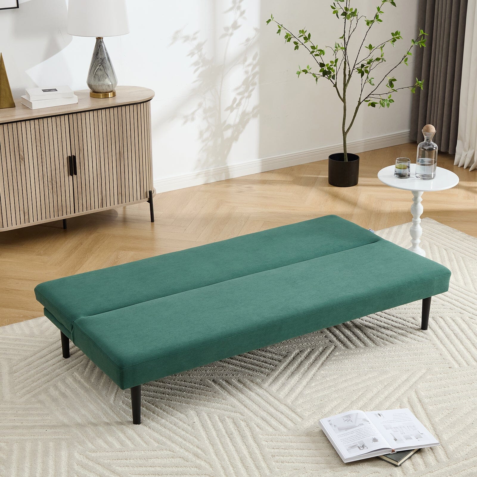 Convertible Sofa Bed with Dot Velvet Upholstery and Plastic Legs Living and Home 