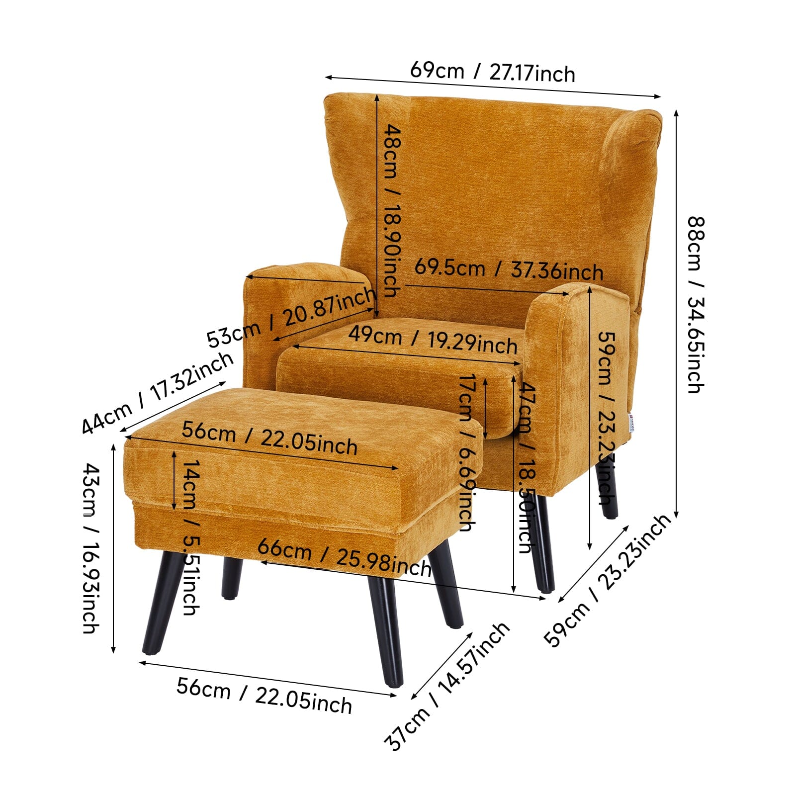 Chenille & Velvet Accent Chair with Ottoman Set Living and Home 
