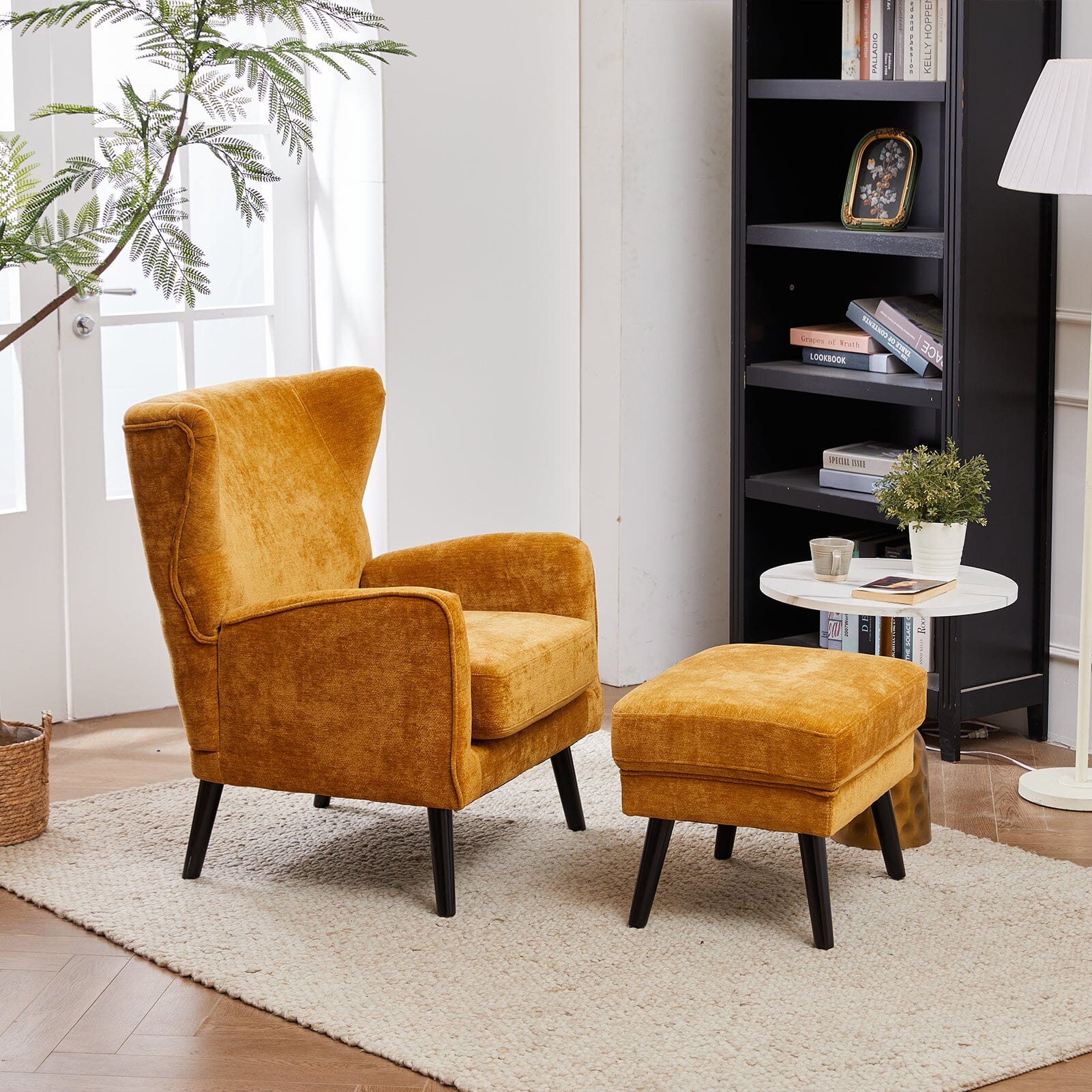 Chenille & Velvet Accent Chair with Ottoman Set Living and Home 