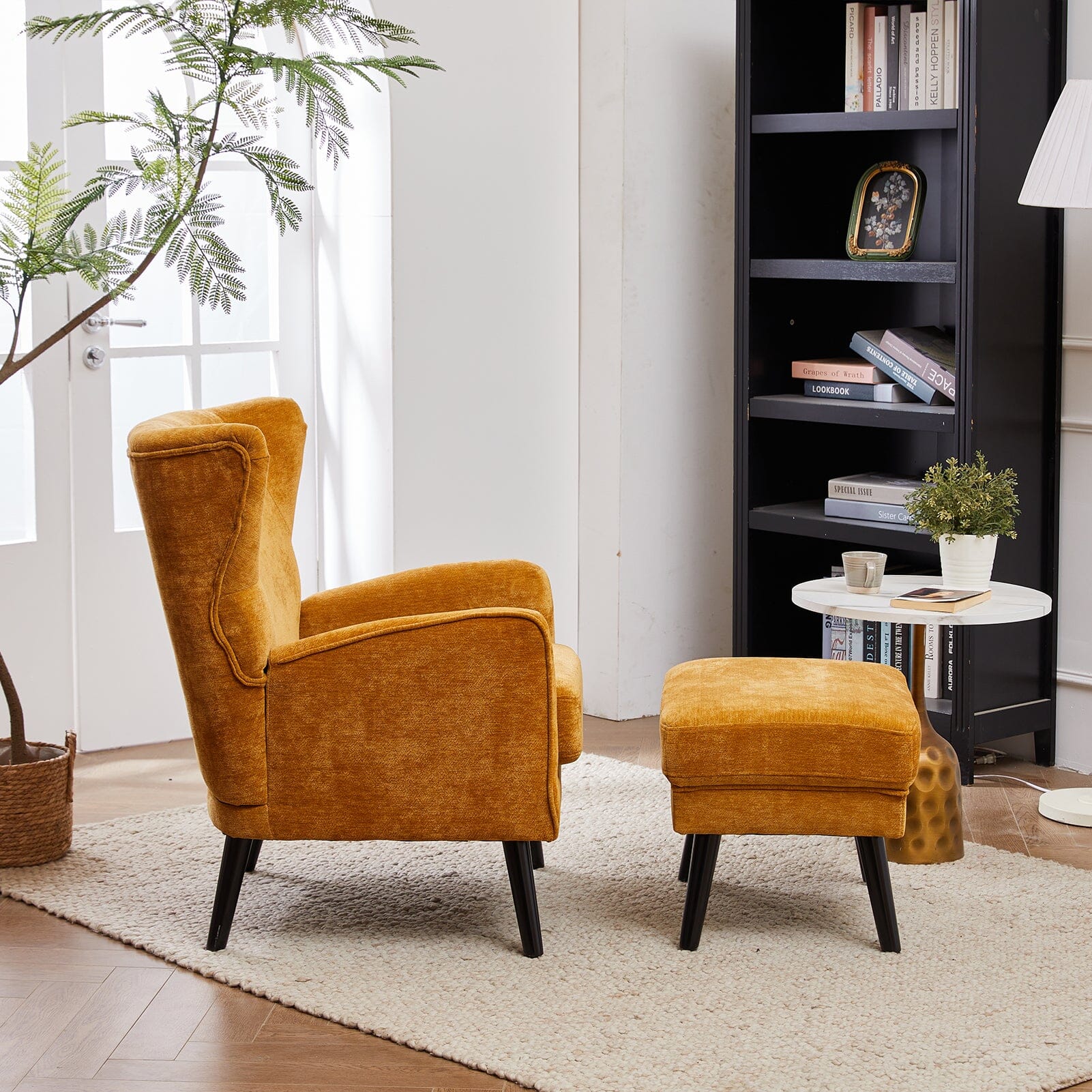Chenille & Velvet Accent Chair with Ottoman Set Living and Home 