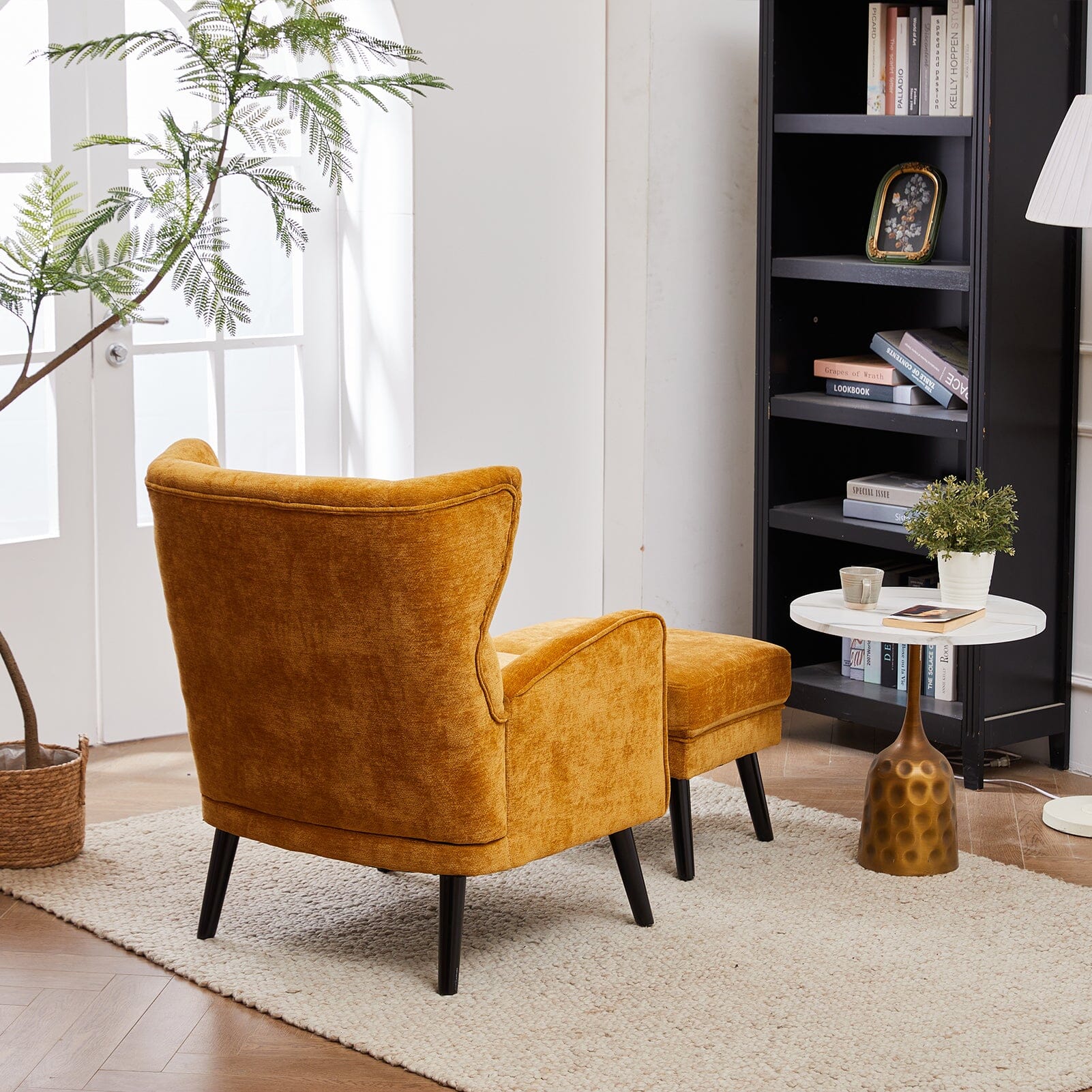 Chenille & Velvet Accent Chair with Ottoman Set Living and Home 