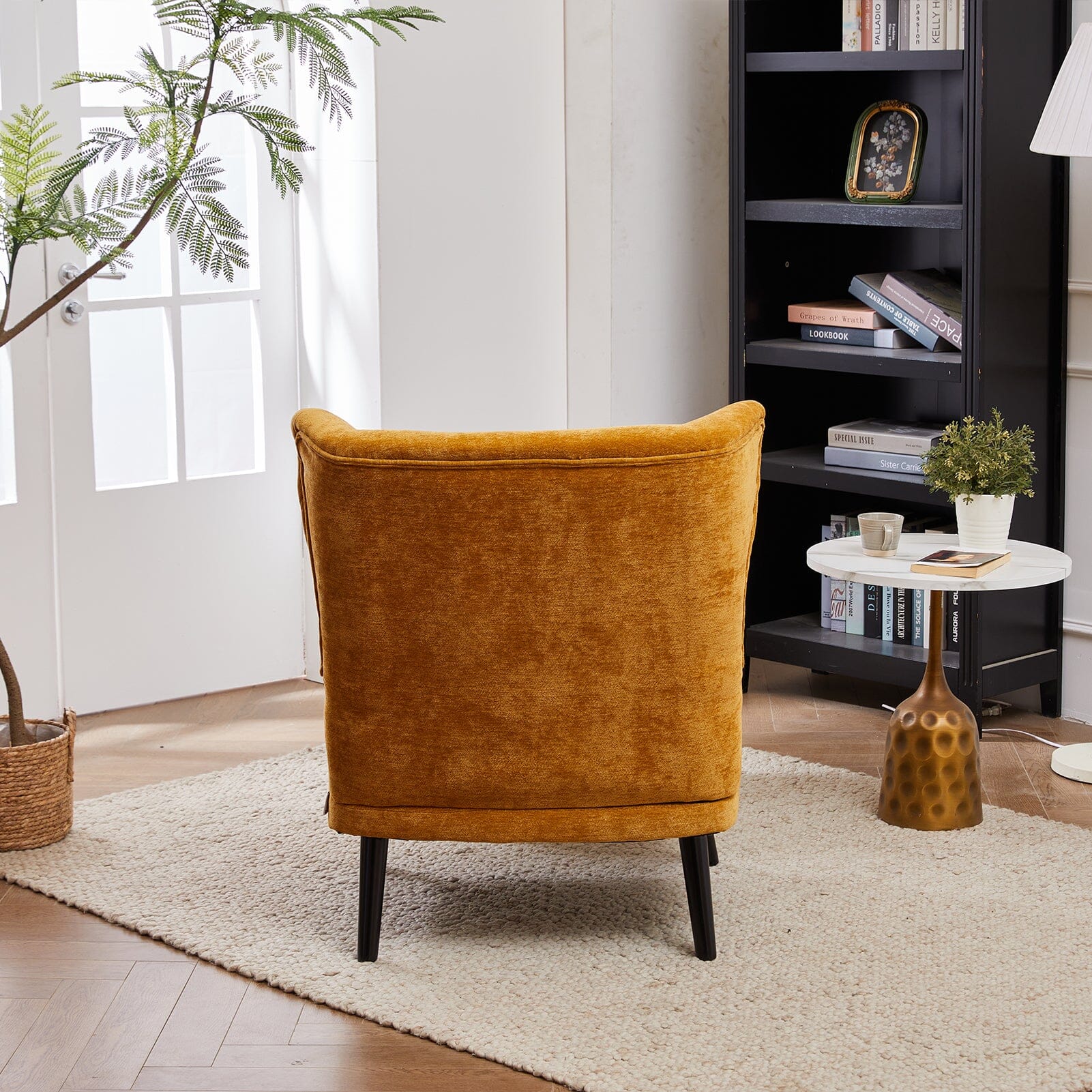Chenille & Velvet Accent Chair with Ottoman Set Living and Home 