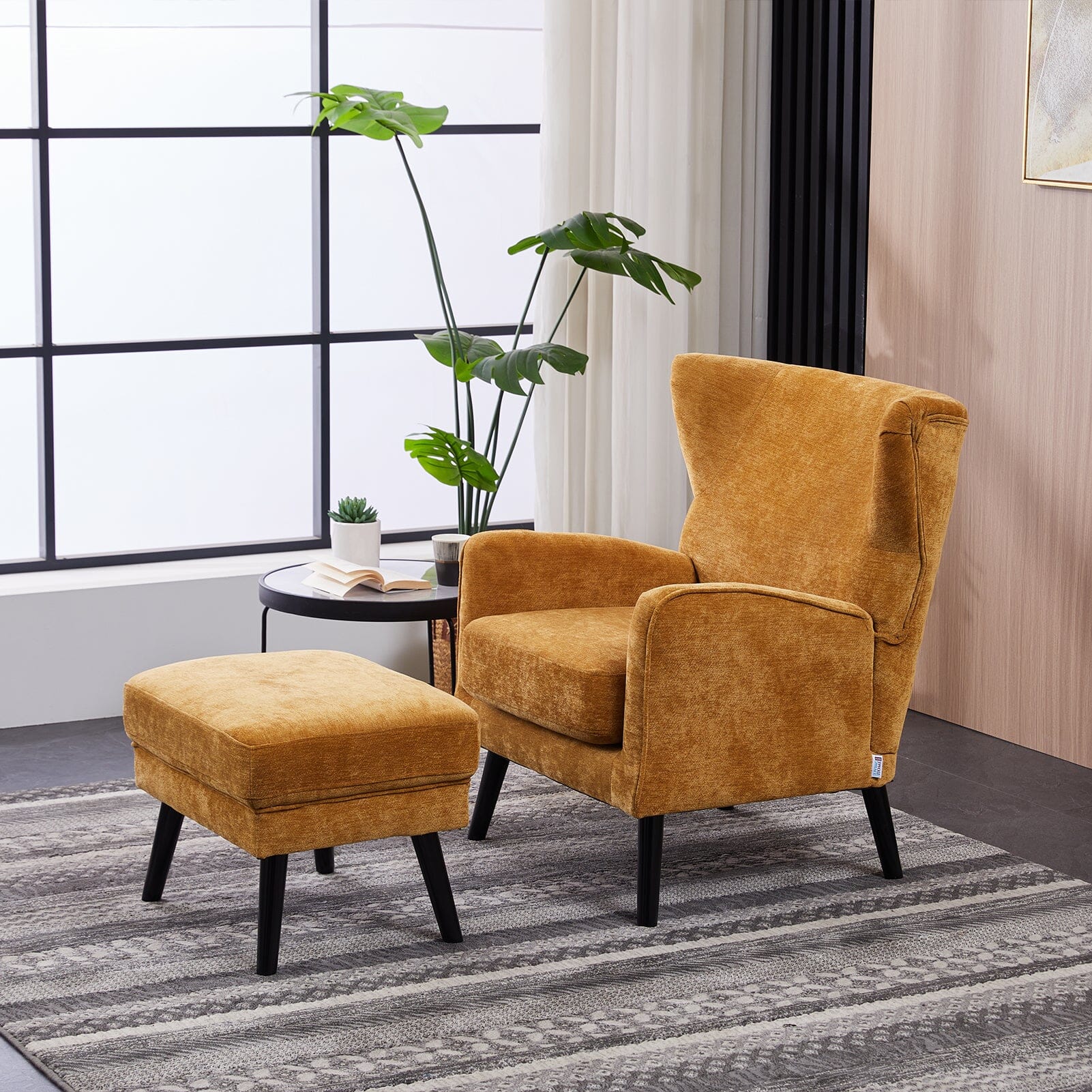 Chenille & Velvet Accent Chair with Ottoman Set Living and Home 