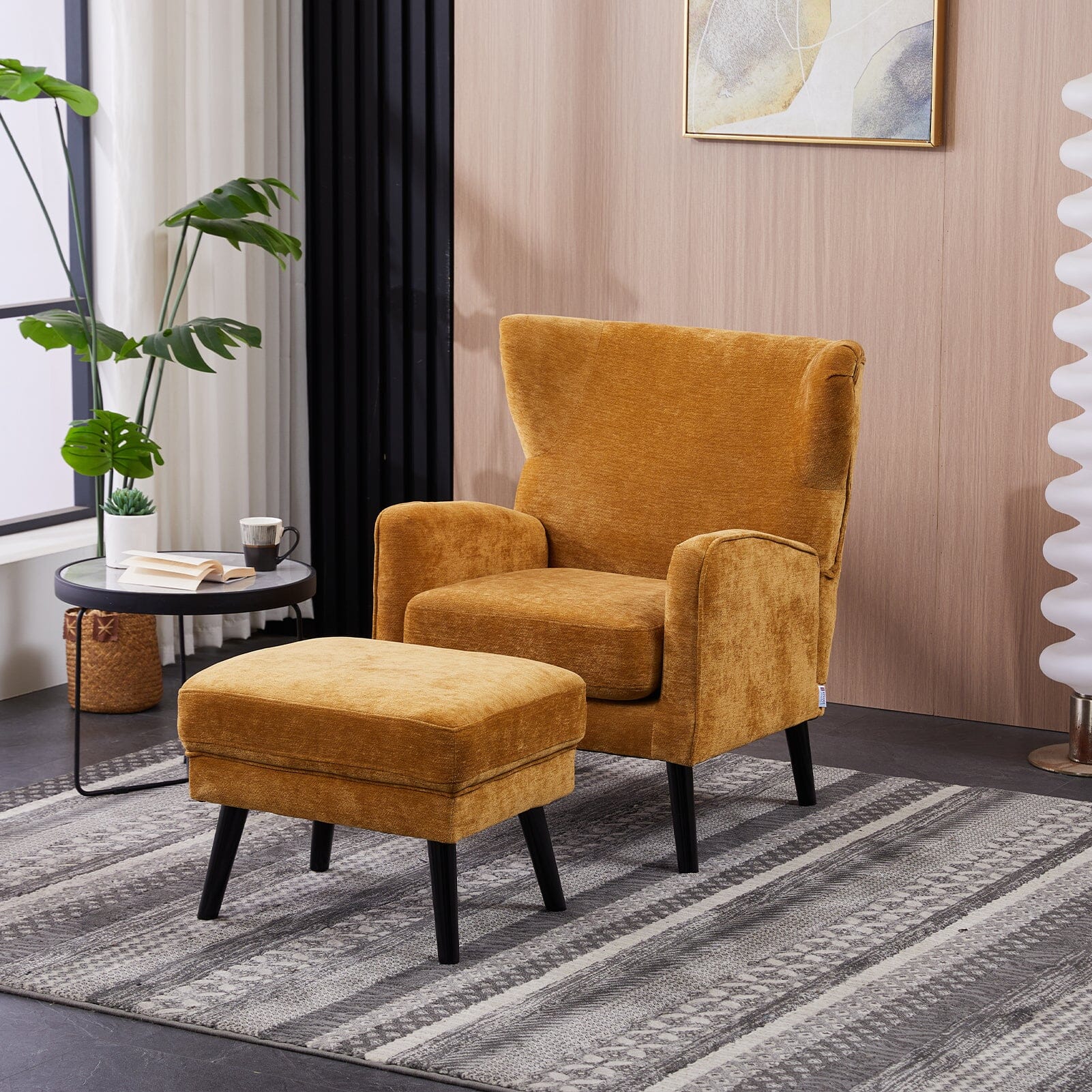 Chenille & Velvet Accent Chair with Ottoman Set Living and Home 