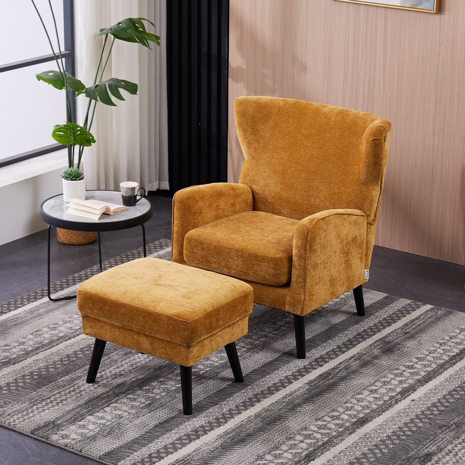 Chenille & Velvet Accent Chair with Ottoman Set Living and Home 
