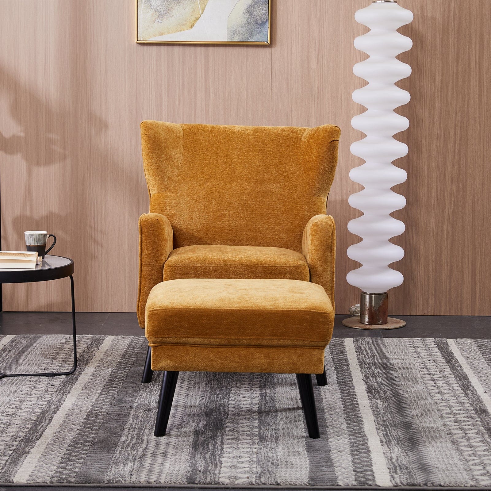 Chenille & Velvet Accent Chair with Ottoman Set Living and Home 