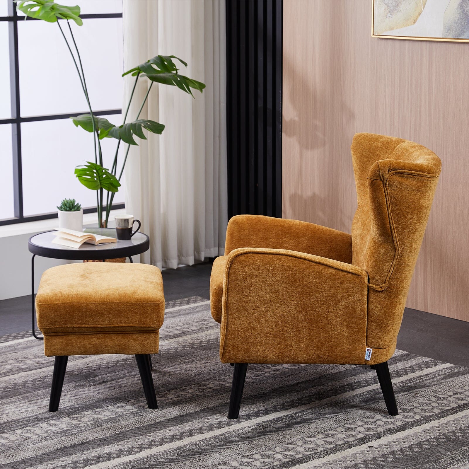 Chenille & Velvet Accent Chair with Ottoman Set Living and Home 