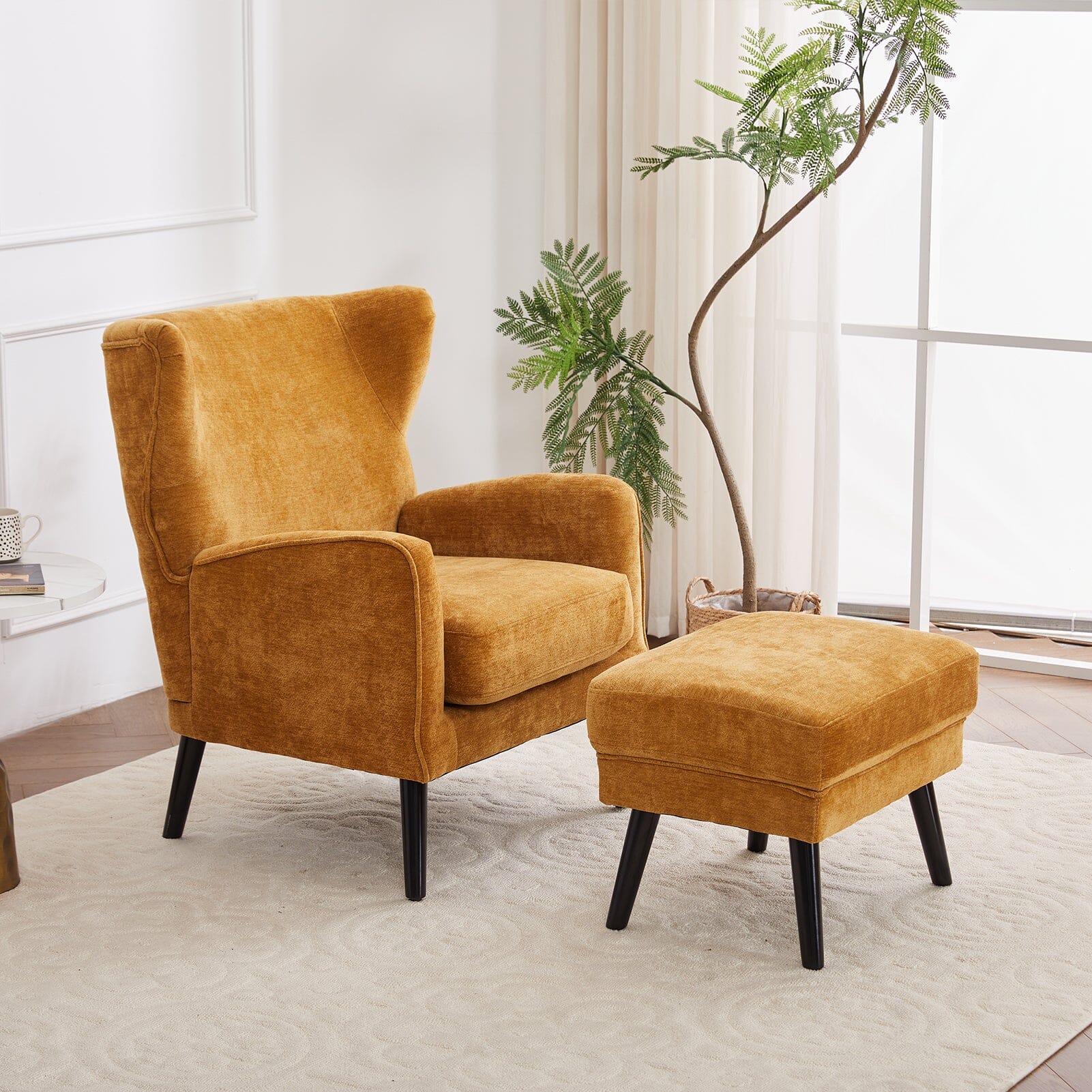 Chenille & Velvet Accent Chair with Ottoman Set Living and Home 