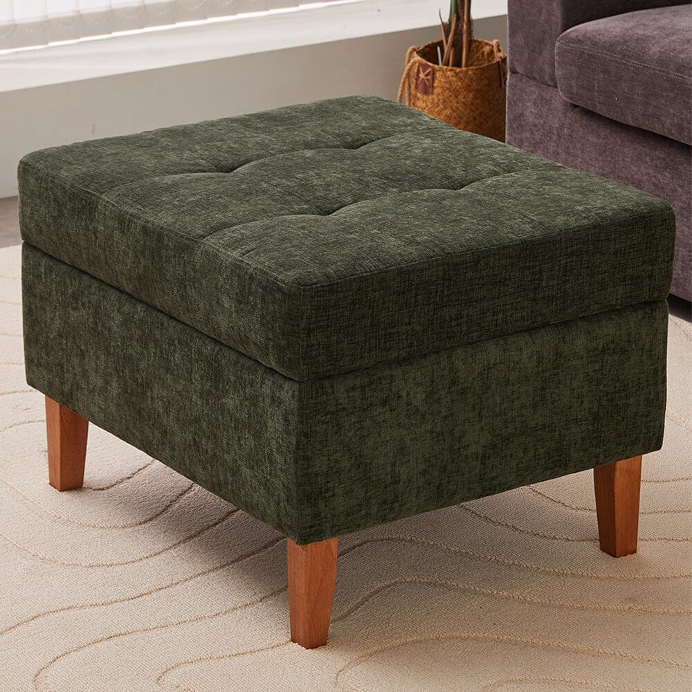 Chenille Upholstered Storage Ottoman with Lift-Up Lid and Solid Wood Legs Living and Home 
