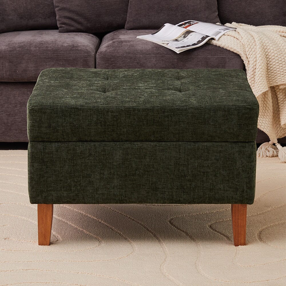 Chenille Upholstered Storage Ottoman with Lift-Up Lid and Solid Wood Legs Living and Home 