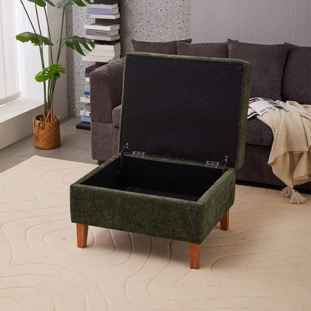Chenille Upholstered Storage Ottoman with Lift-Up Lid and Solid Wood Legs Living and Home 