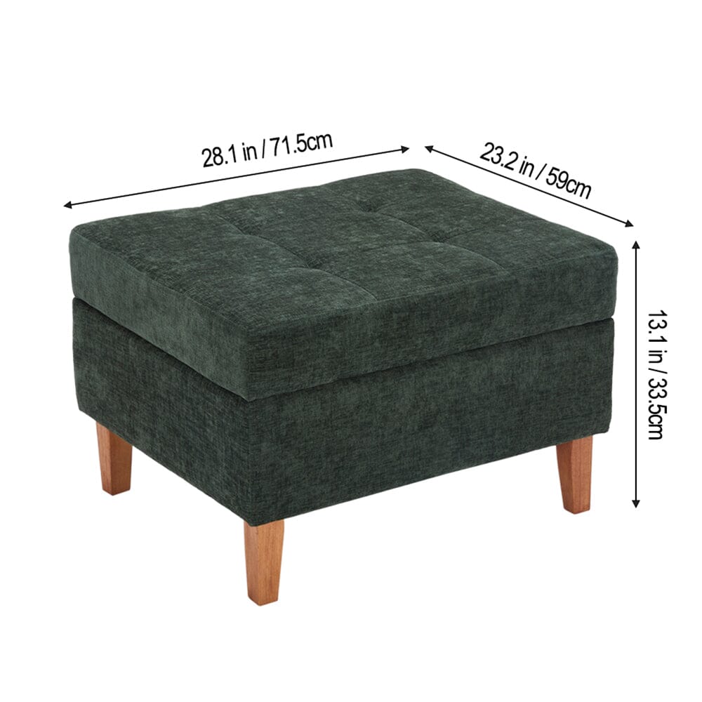 Chenille Upholstered Storage Ottoman with Lift-Up Lid and Solid Wood Legs Living and Home 