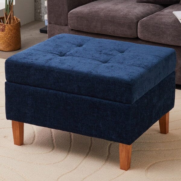 Chenille Upholstered Storage Ottoman with Lift-Up Lid and Solid Wood Legs Living and Home FL050133 