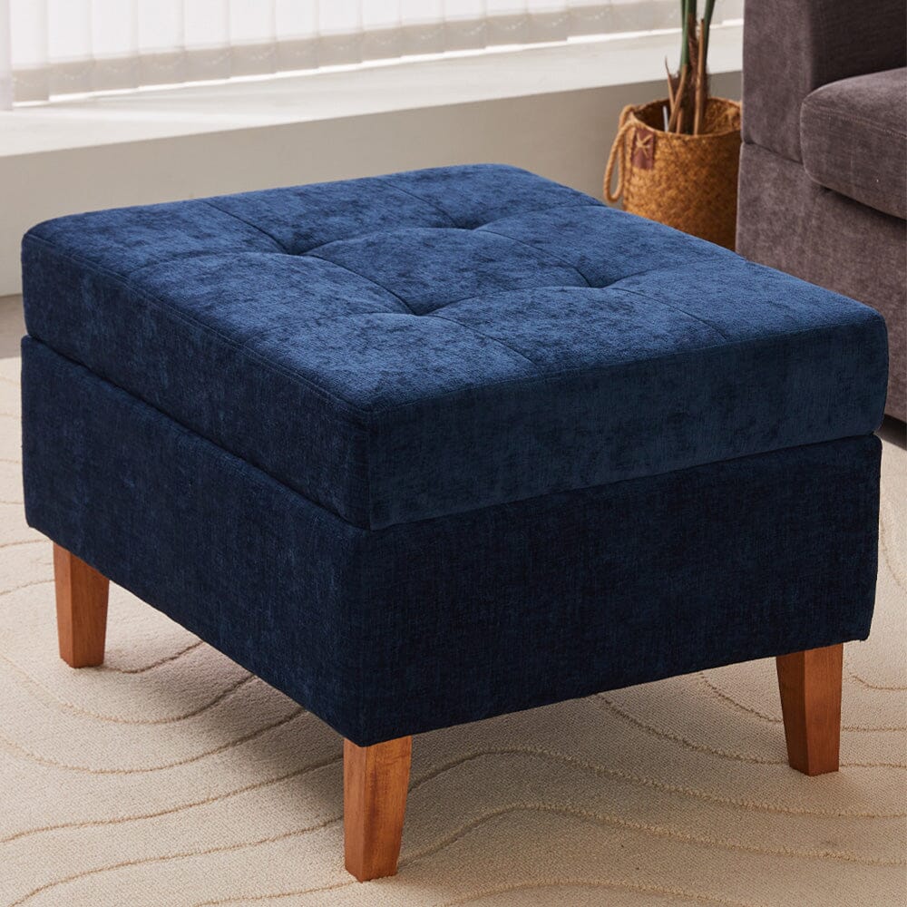 Chenille Upholstered Storage Ottoman with Lift-Up Lid and Solid Wood Legs Living and Home 