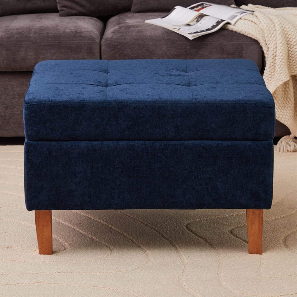 Chenille Upholstered Storage Ottoman with Lift-Up Lid and Solid Wood Legs Living and Home 