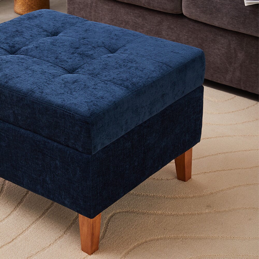 Chenille Upholstered Storage Ottoman with Lift-Up Lid and Solid Wood Legs Living and Home 