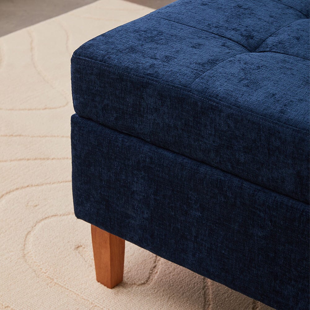 Chenille Upholstered Storage Ottoman with Lift-Up Lid and Solid Wood Legs Living and Home 