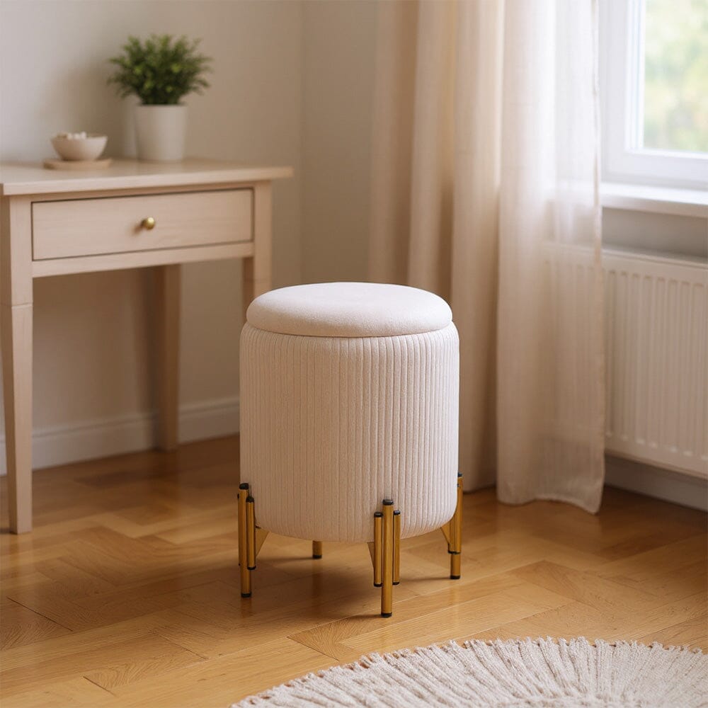 Velvet Storage Ottoman with Removable Tray Lid and Gold Metal Legs Living and Home Beige 